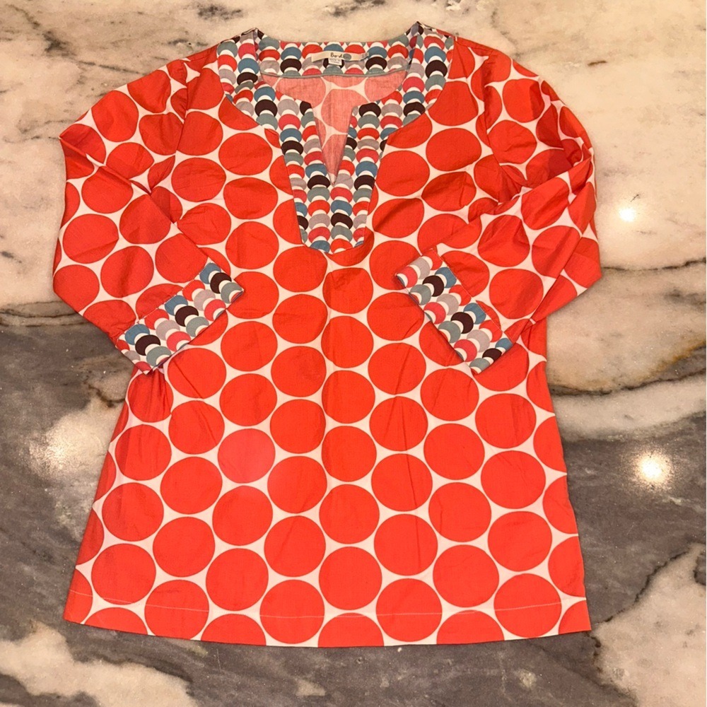 Boden‎ Size 6 Red Orange Mixed Pattern Polka Dot Women's Top Tunic - Picture 3 of 10